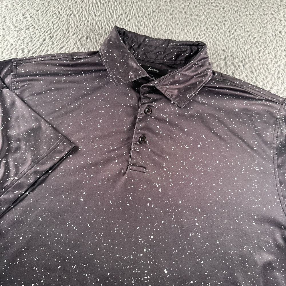 Breezy Polo Shirt Mens M Black‎ Speckled Stretch Performance Golf Short Sleeve